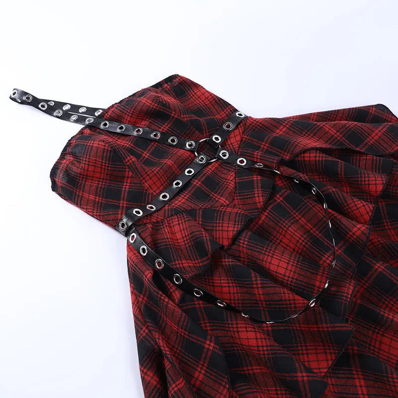 'NANA' Punk Style Red Checkerboard Dress