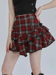 'Agitator' Harajuku Punk Red Checkerboard Skirt