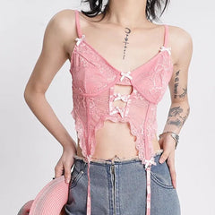 'Narcissism' E-girl Pink Bow-Tie Cami Top