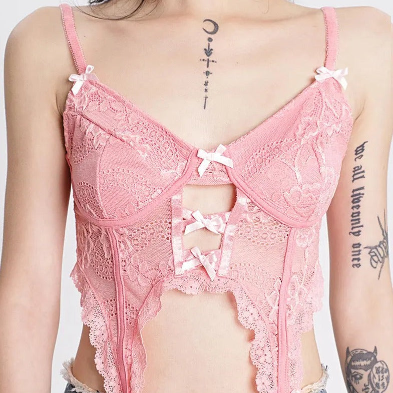 'Narcissism' E-girl Pink Bow-Tie Cami Top