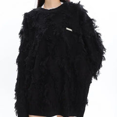 'Nariele' fringed crew neck solid sweater