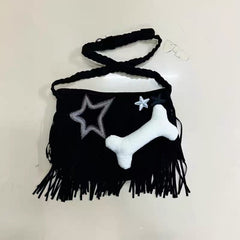 'Naughty Dog' Tassel Grunge Star & Bone Crossbody Bag