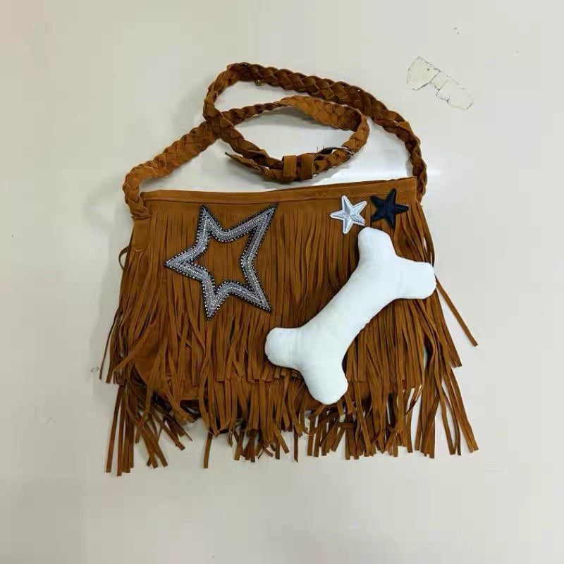 'Naughty Dog' Tassel Grunge Star & Bone Crossbody Bag