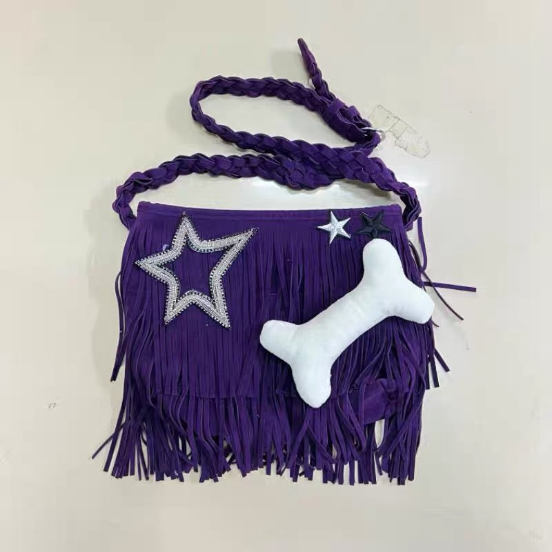 'Naughty Dog' Tassel Grunge Star & Bone Crossbody Bag