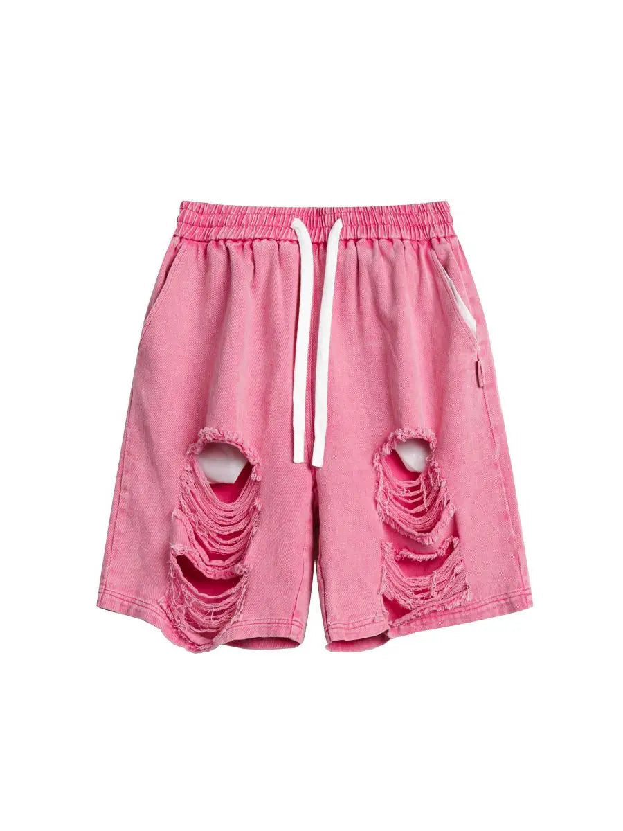 'Naughty Pink' Pastel Street Style Ripped Shorts