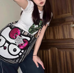 'Nerdy' Kawaii Sequins Crossbody Tote Bag