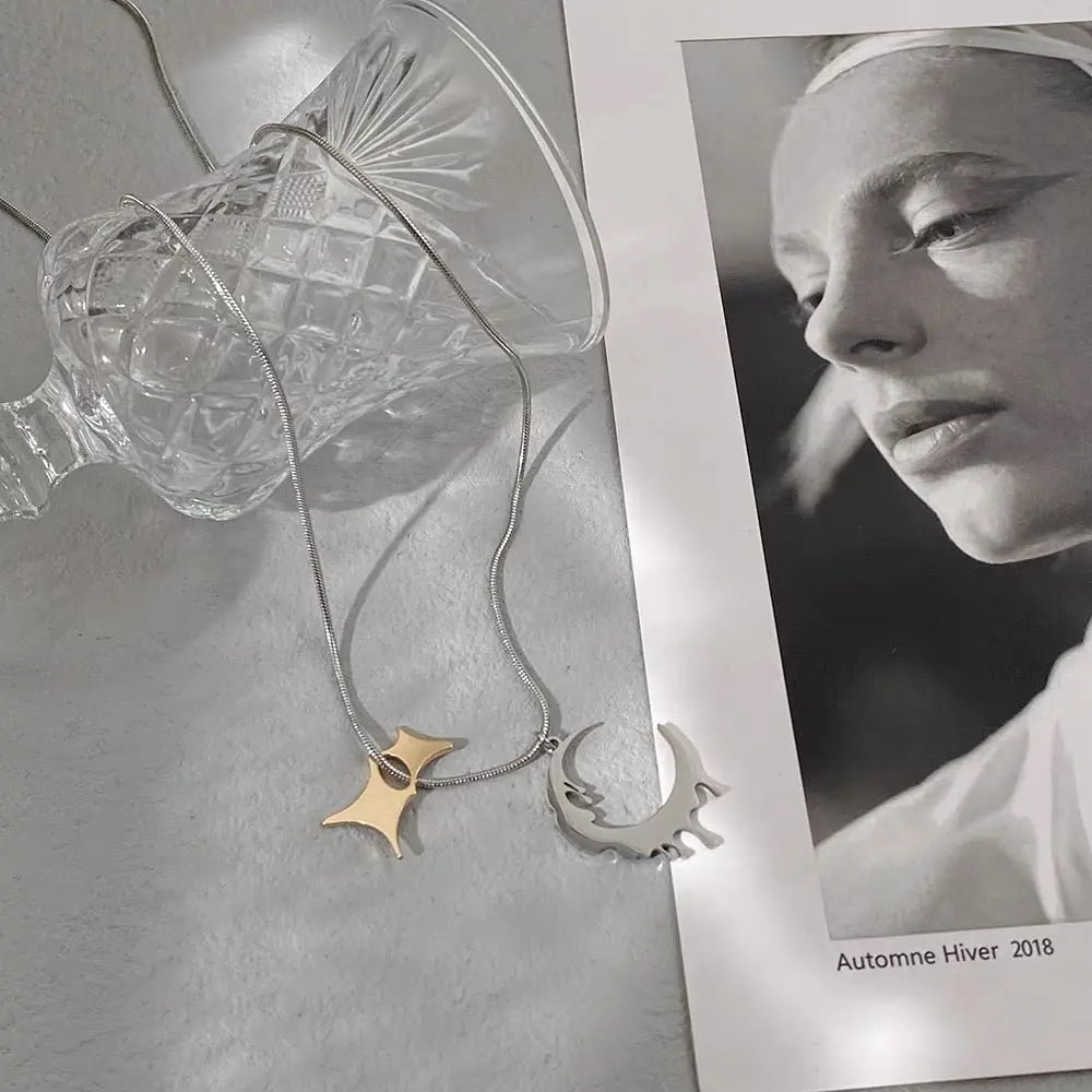 'New Moon' Melting Moon Star Necklace