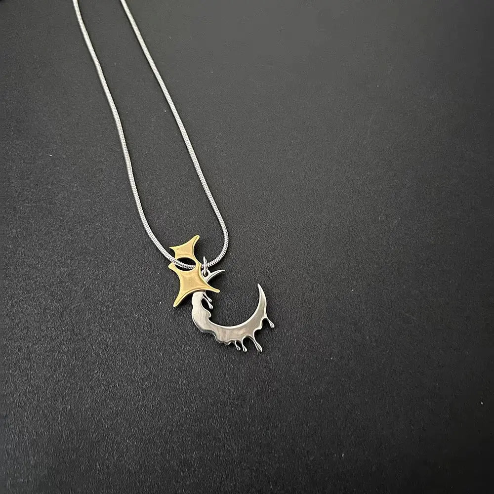 'New Moon' Melting Moon Star Necklace