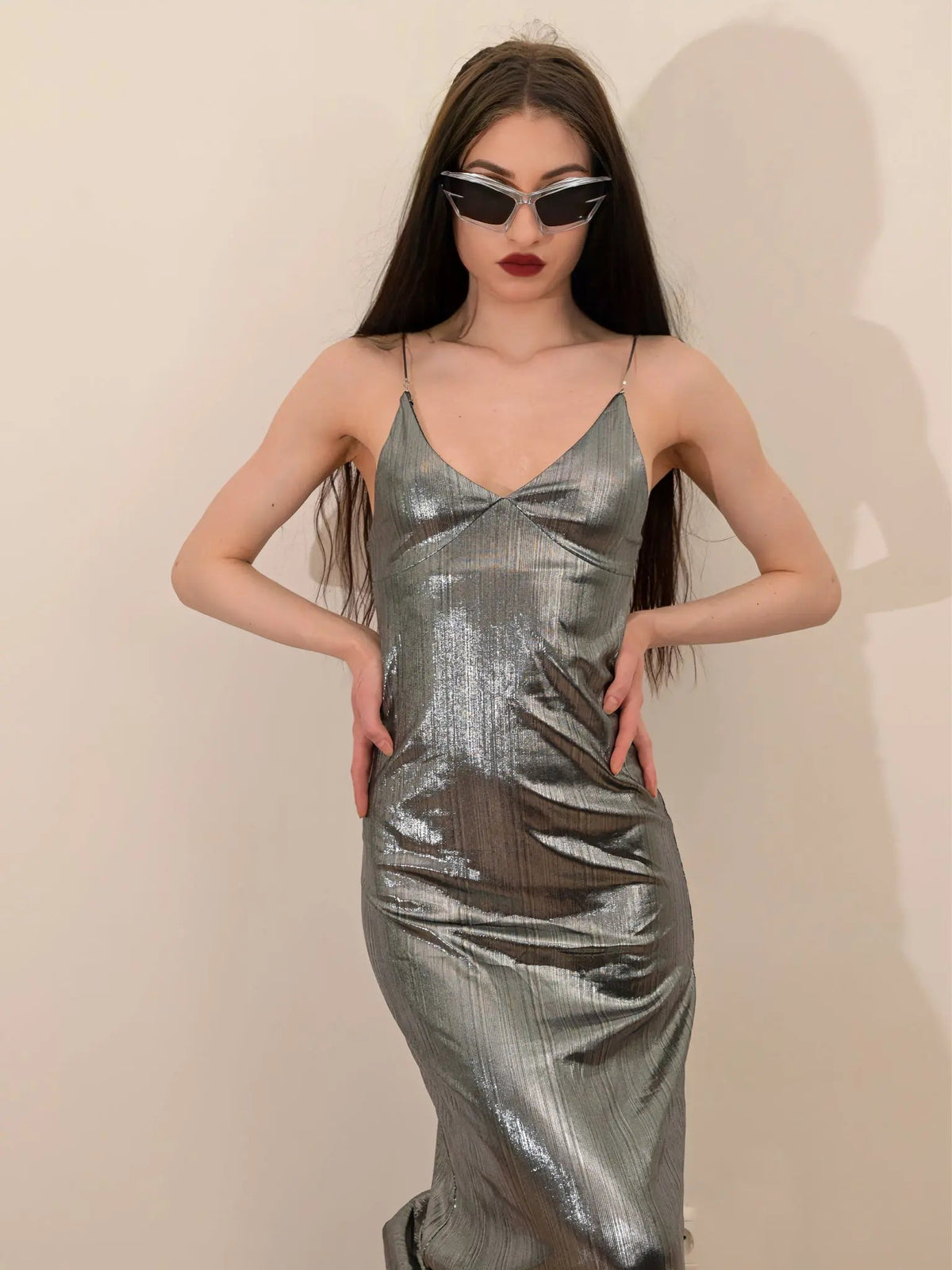 'Night City' Future Metallic Shinning Silver Dress