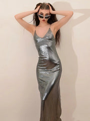 'Night City' Future Metallic Shinning Silver Dress