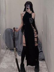 Wasteland Punk Sleeveless Side Slit Maxi Dress