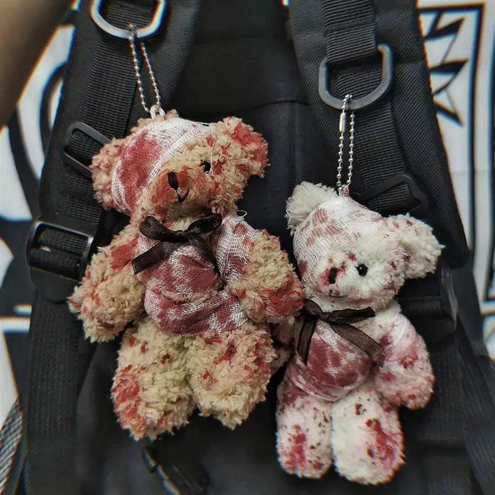 'OW!' Punk Bloody Injured Bear Bagchain Keychain