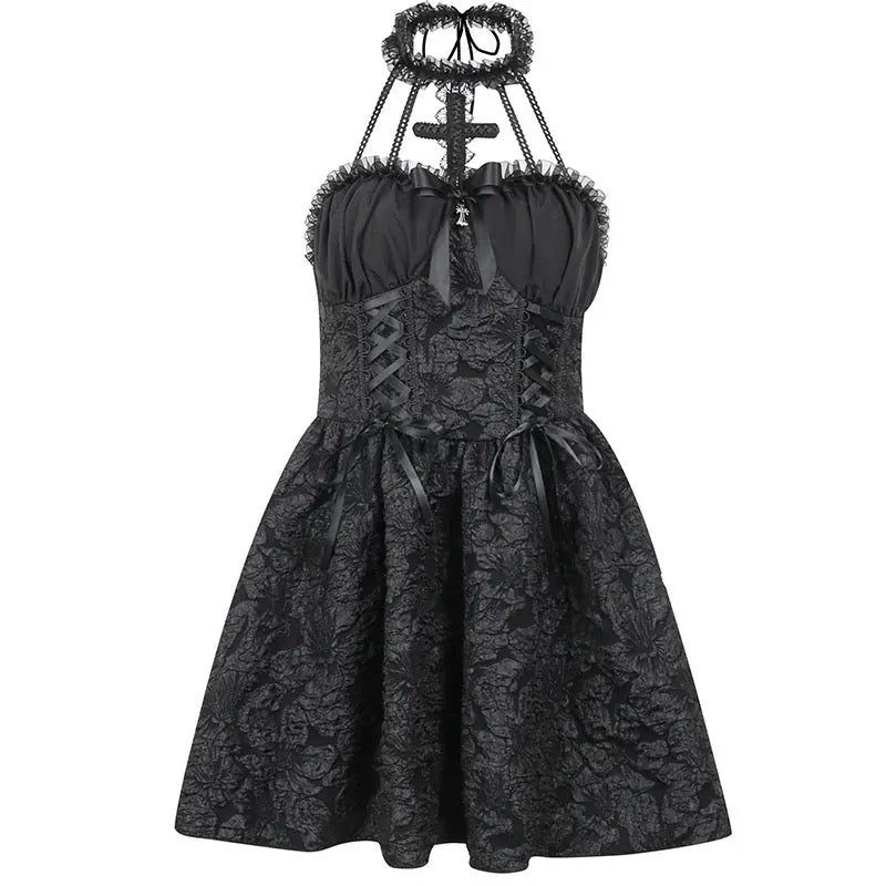 'Oath' Goth Cross Halter Neck Dress