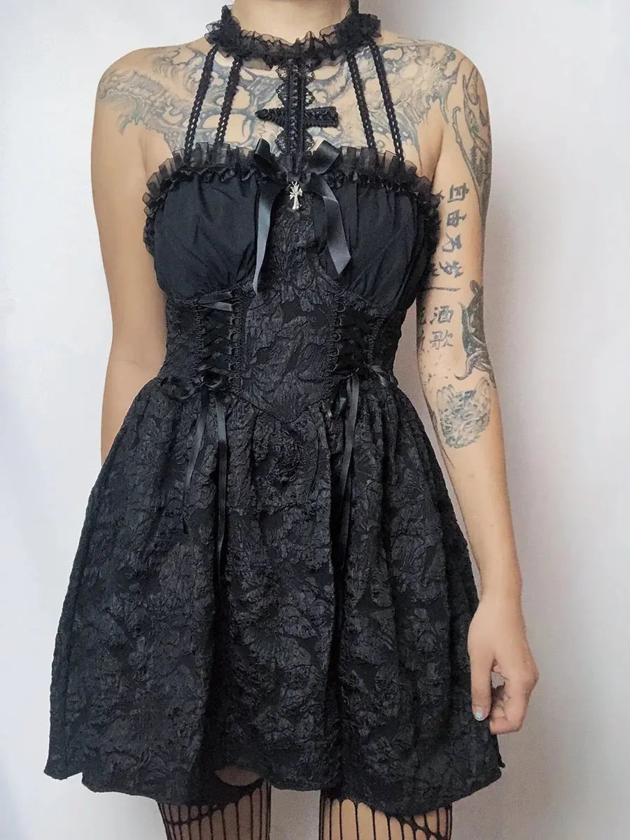 'Oath' Goth Cross Halter Neck Dress