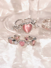 'Open Arms'  Coquette Pink Heart Rhinestone Rings Set