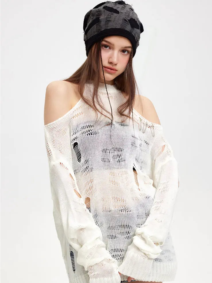 'Outshined' Halterneck Oversized Crochet Sweater