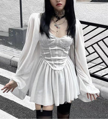 'Pale Moon' Long Sleeve Goth Corset Dress