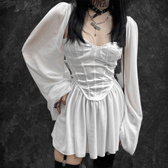 'Pale Moon' Long Sleeve Goth Corset Dress