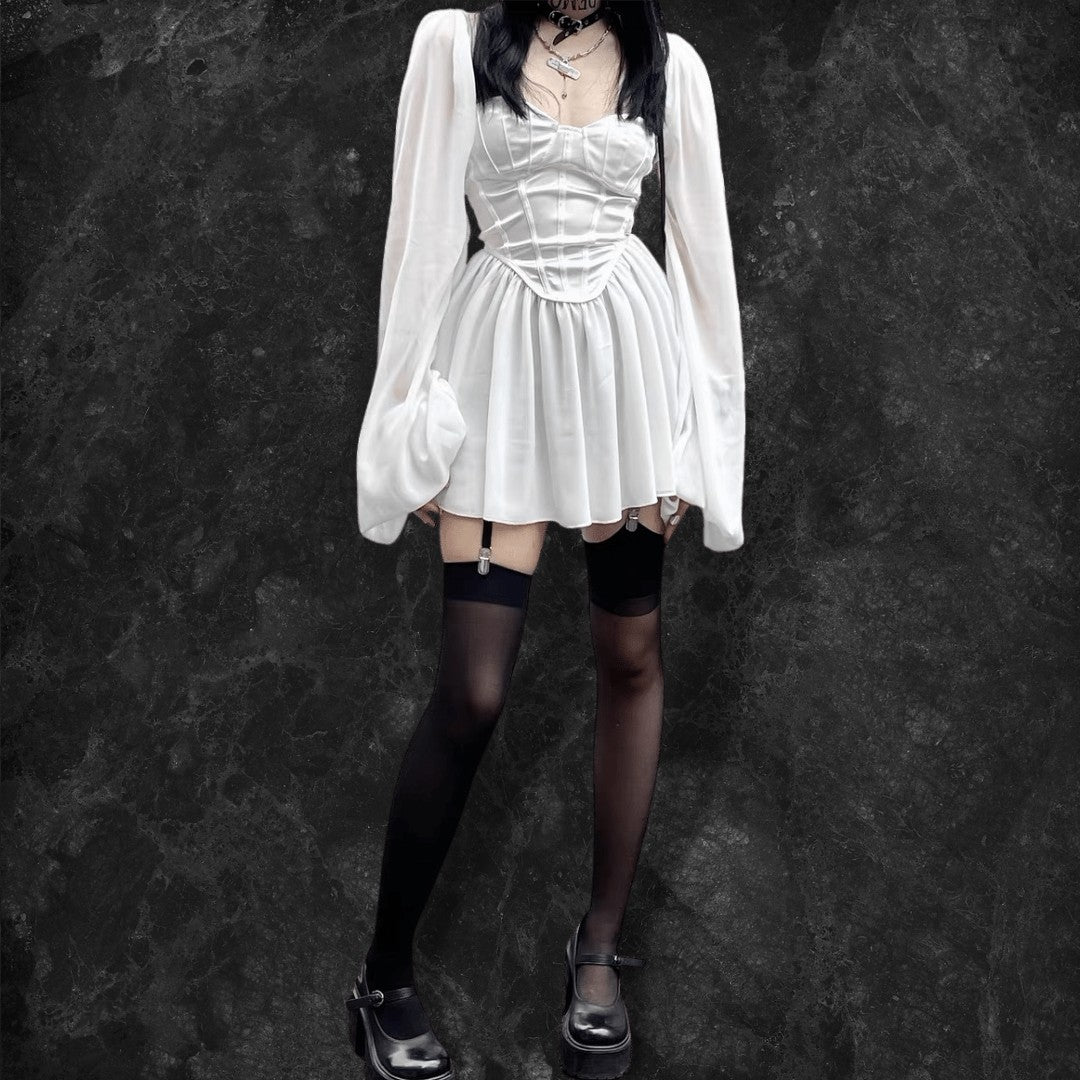 'Pale Moon' Long Sleeve Goth Corset Dress