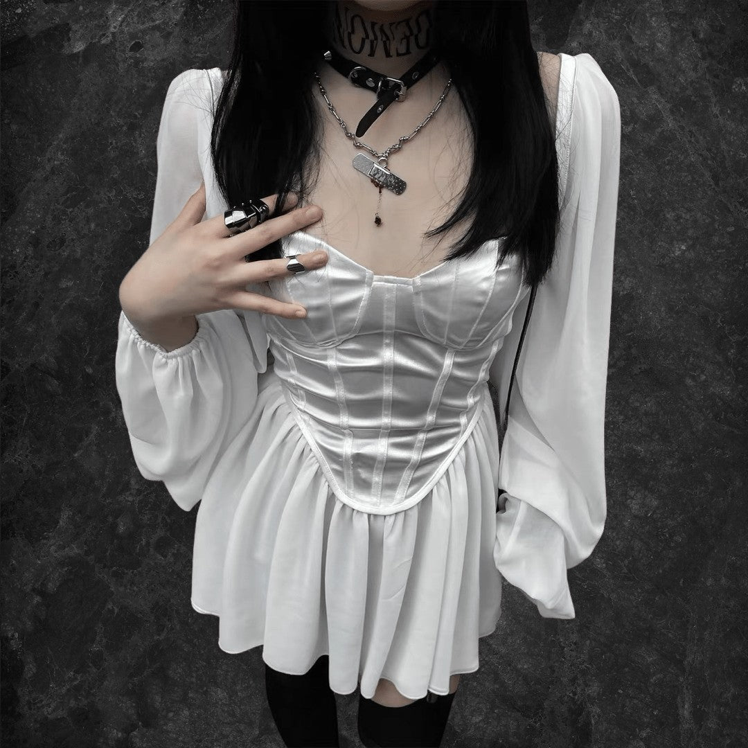 'Pale Moon' Long Sleeve Goth Corset Dress