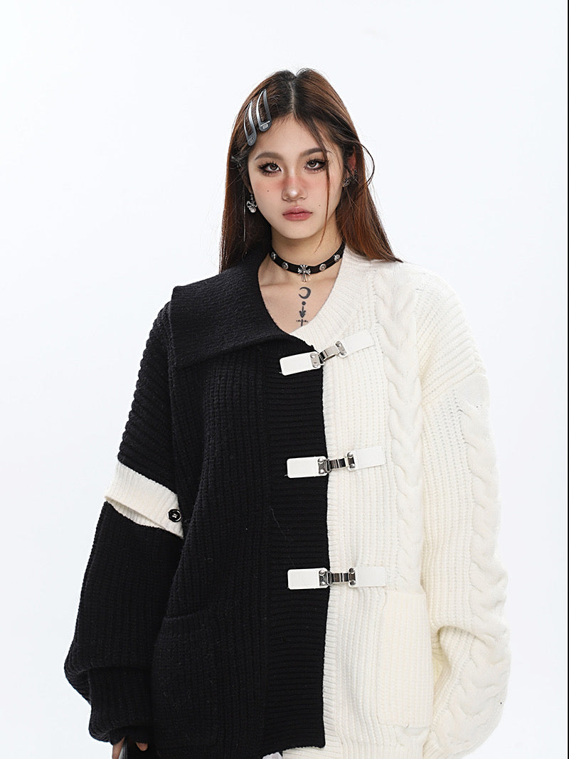 'MonoPanda' Black & White Patchwork Sweater Outwear