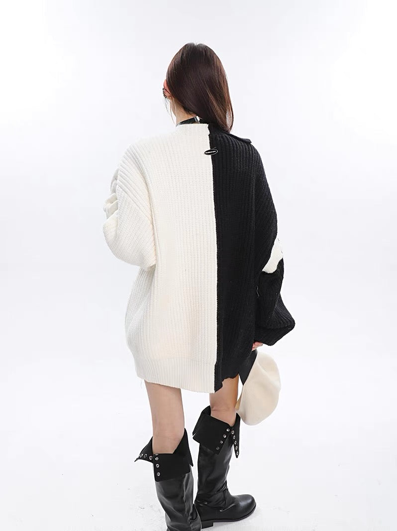 'MonoPanda' Black & White Patchwork Sweater Outwear