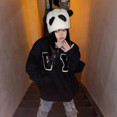 'Panda' Kawaii Black and White Fluffy Hat