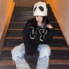 'Panda' Kawaii Black and White Fluffy Hat