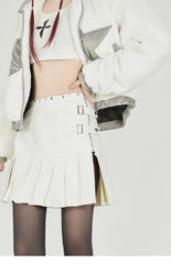 'Passion' White Pu Leather Pleated Skirt