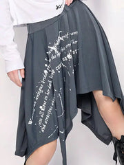 'Past lives' Grunge Smudged Print Handy Hem Midi Skirt