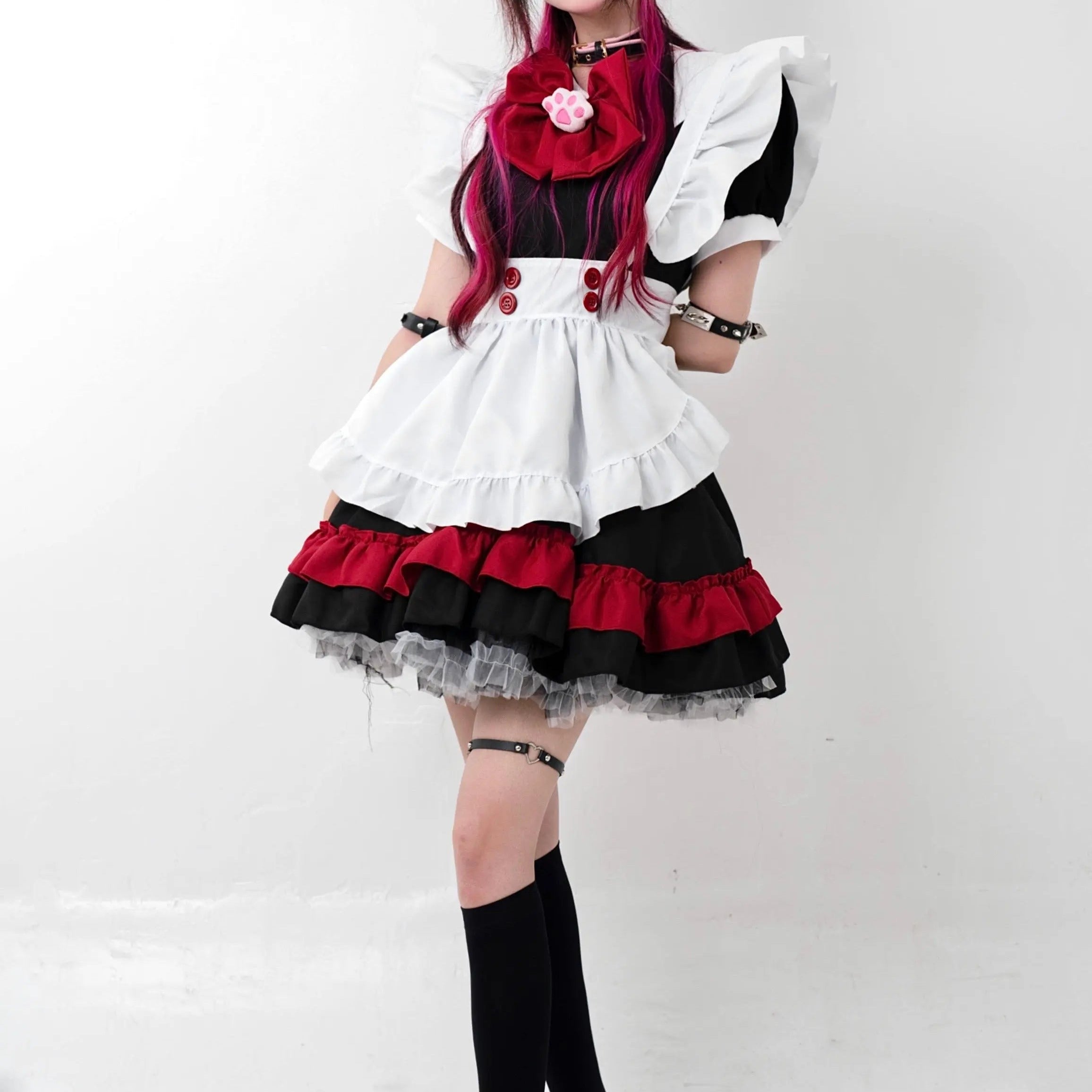 'Pawcess' Kawaii Goth Red Bow-tie Maid Dress