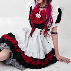 'Pawcess' Kawaii Goth Red Bow-tie Maid Dress