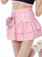 'Peach Cream' Bow-tie Pu Leather Skirts