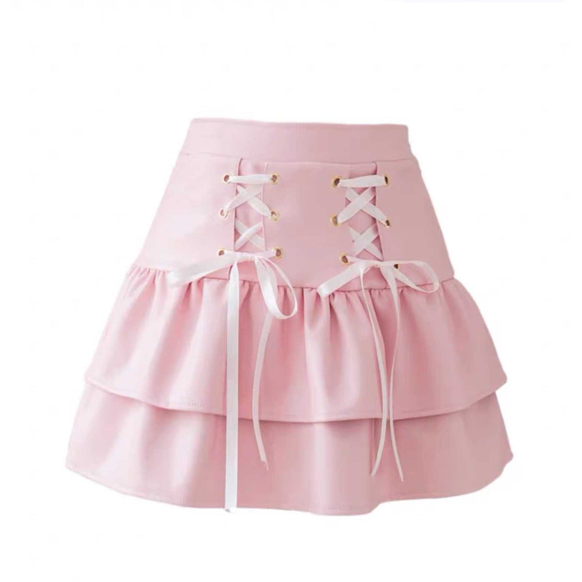 'Peach Cream' Bow-tie Pu Leather Skirts