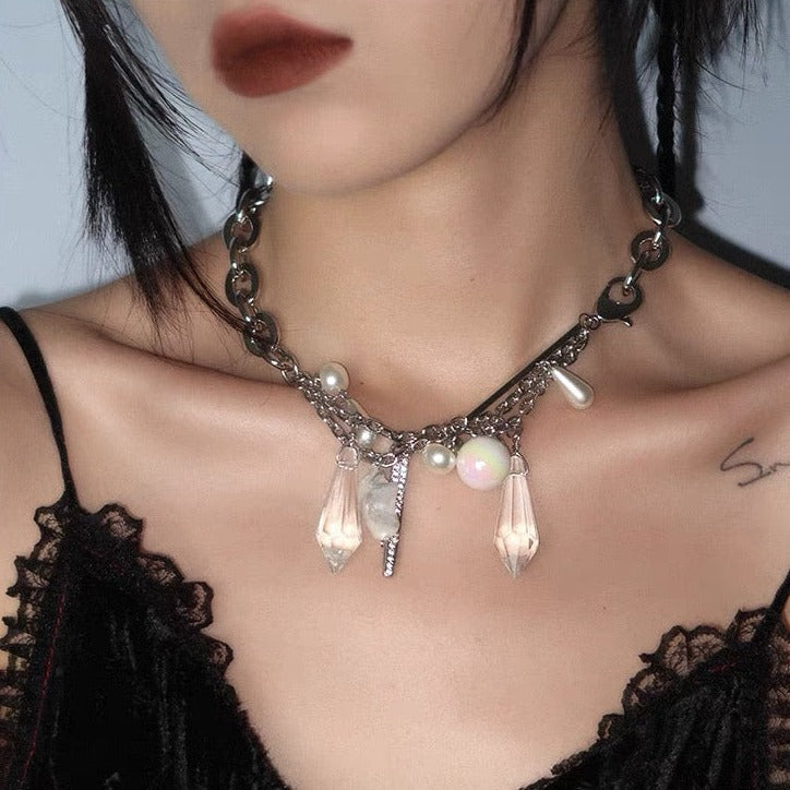 'Pendulum' Crystal & Stone Wasteland Punk Necklace