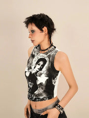 'Pentacles' Dark Graffiti Streetstyle Crop Tank Top