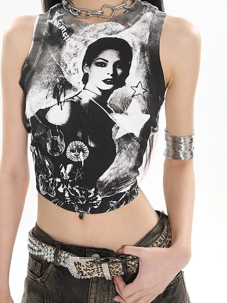 'Pentacles' Dark Graffiti Streetstyle Crop Tank Top