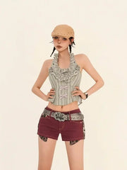 'Peter Pan' Y2k Ruffle Collar Striped Ribbon Tank Top