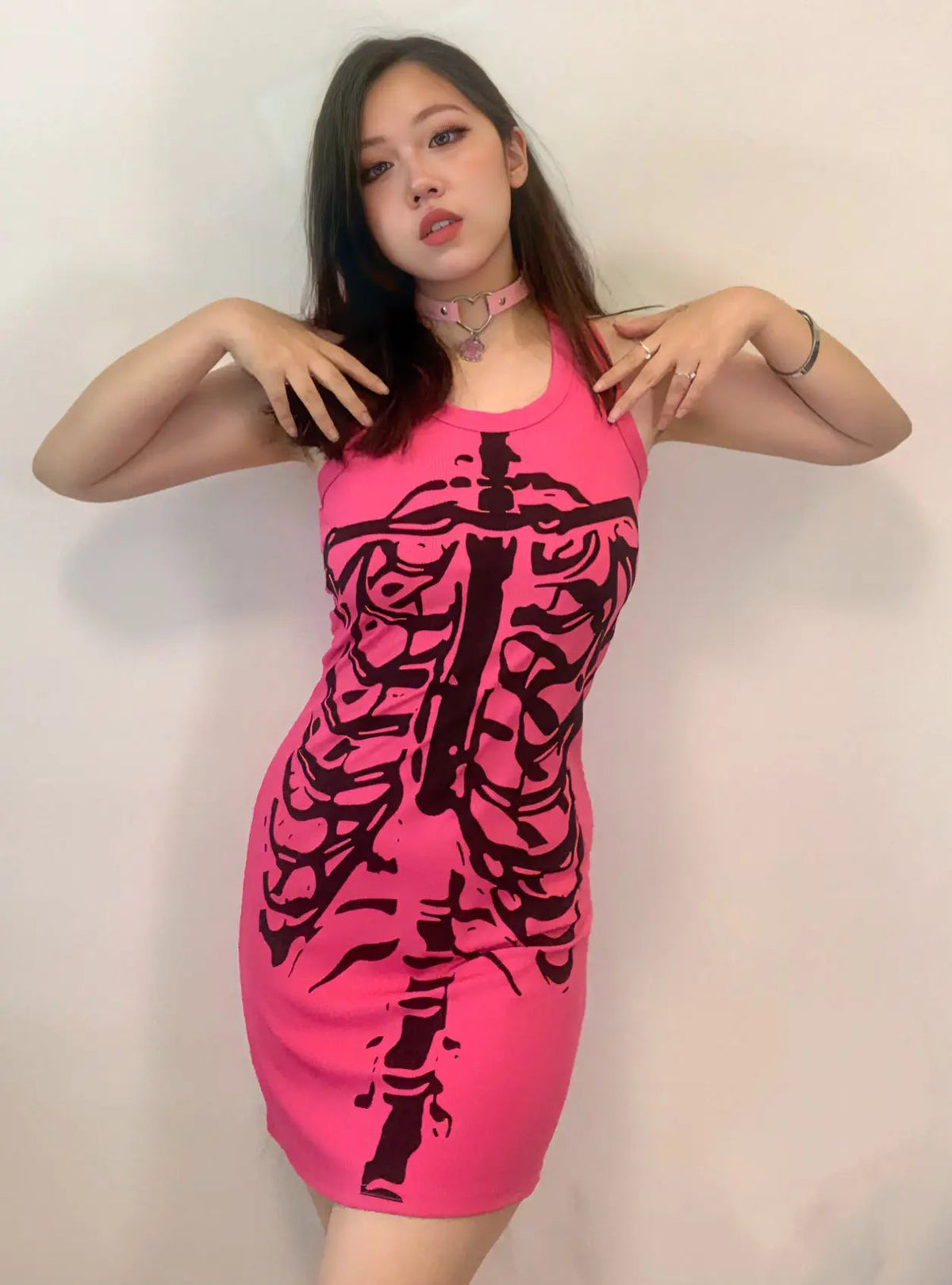 'Pink Body' Y2k Skeleton Body T-shirt Dress