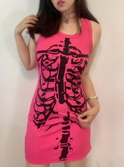 'Pink Body' Y2k Skeleton Body T-shirt Dress