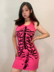 'Pink Body' Y2k Skeleton Body T-shirt Dress