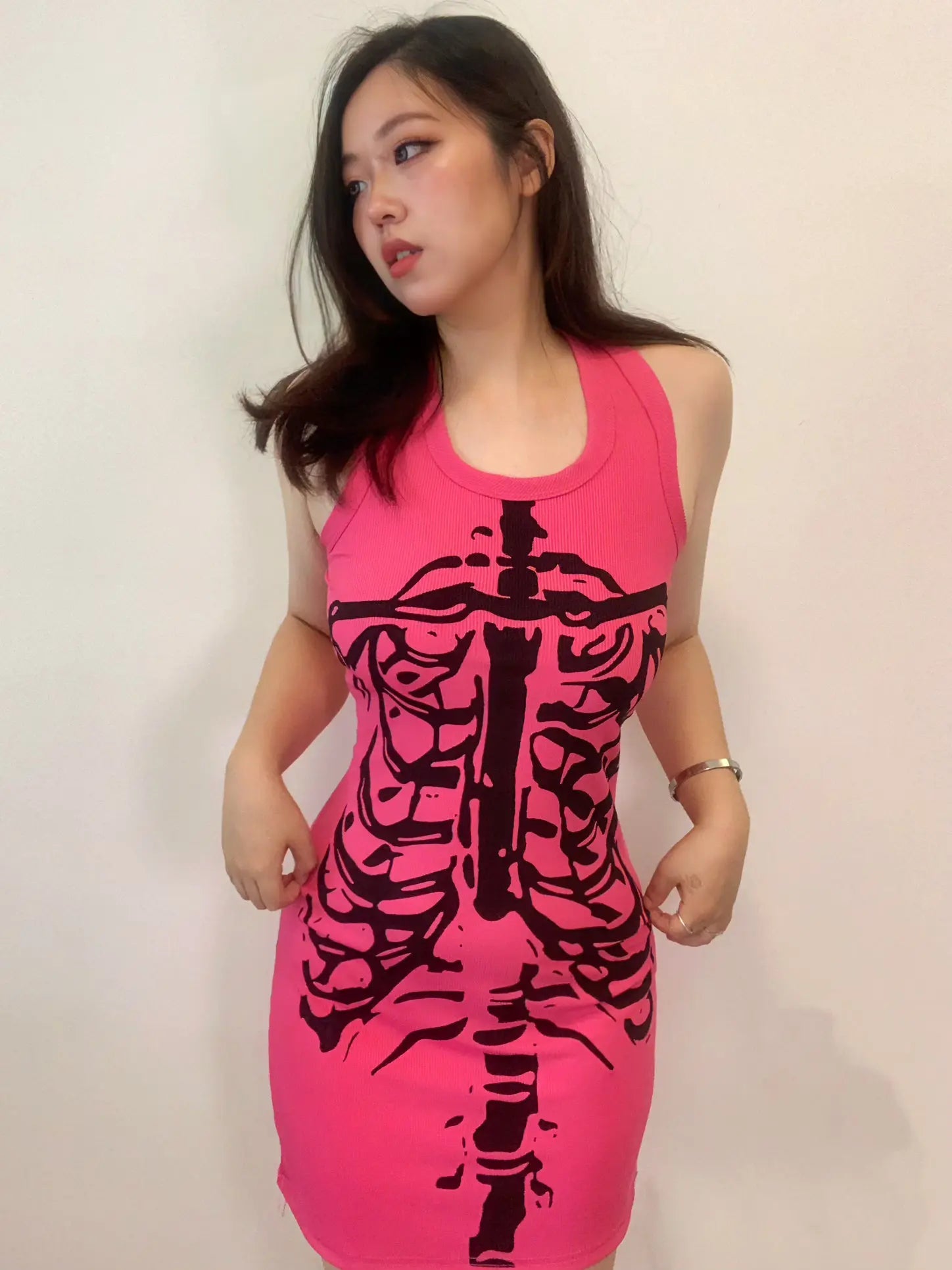 'Pink Body' Y2k Skeleton Body T-shirt Dress