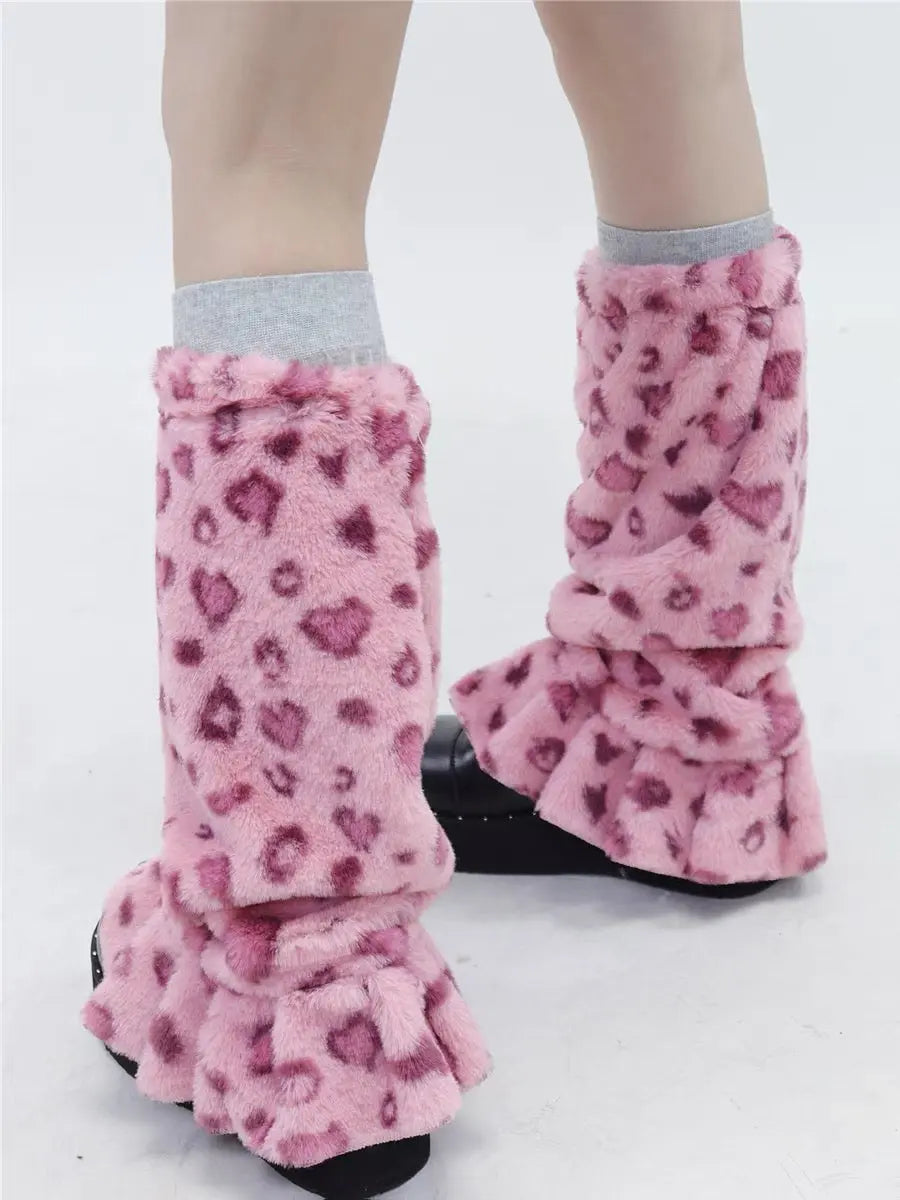 'Pink Cheetos' Kawaii Goth Coral Fleece Leg Warmers