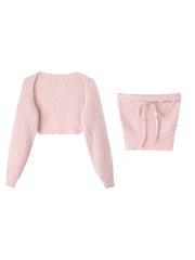 'Pink Clouds' Mohair Soft Pink Coquette Ribbon Sweater Set