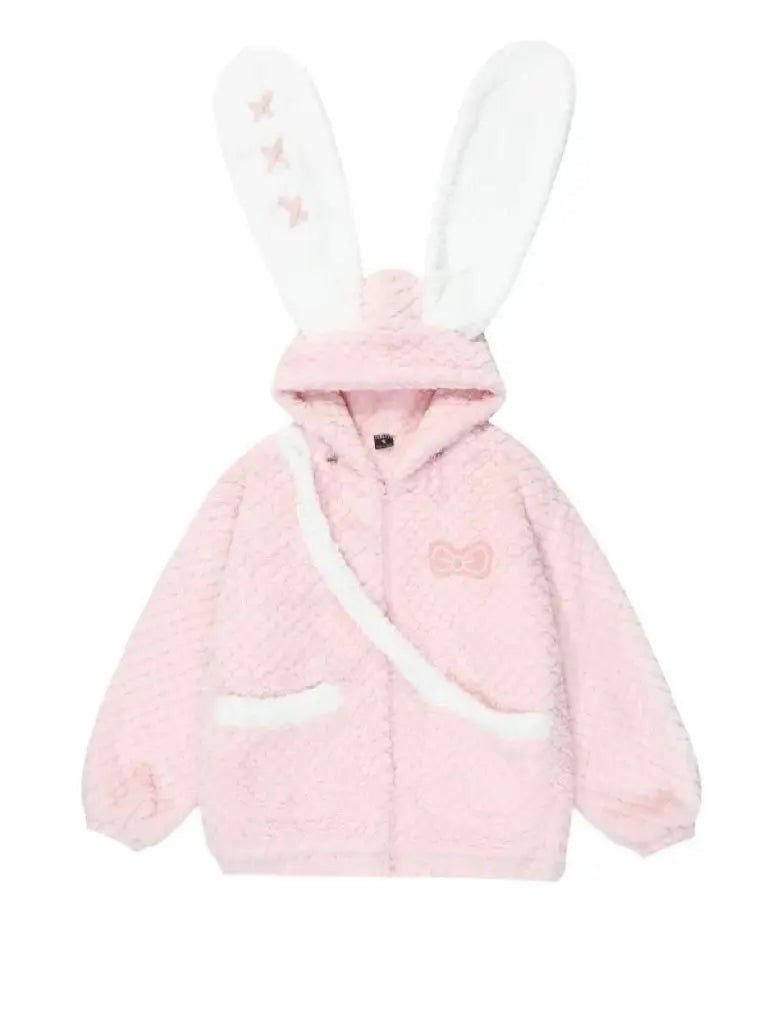 'Pink Crush' Big Rabbit Ears Plush Cotton Coat