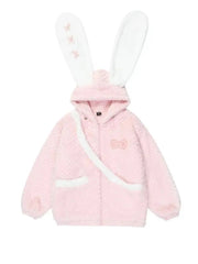 'Pink Crush' Big Rabbit Ears Plush Cotton Coat