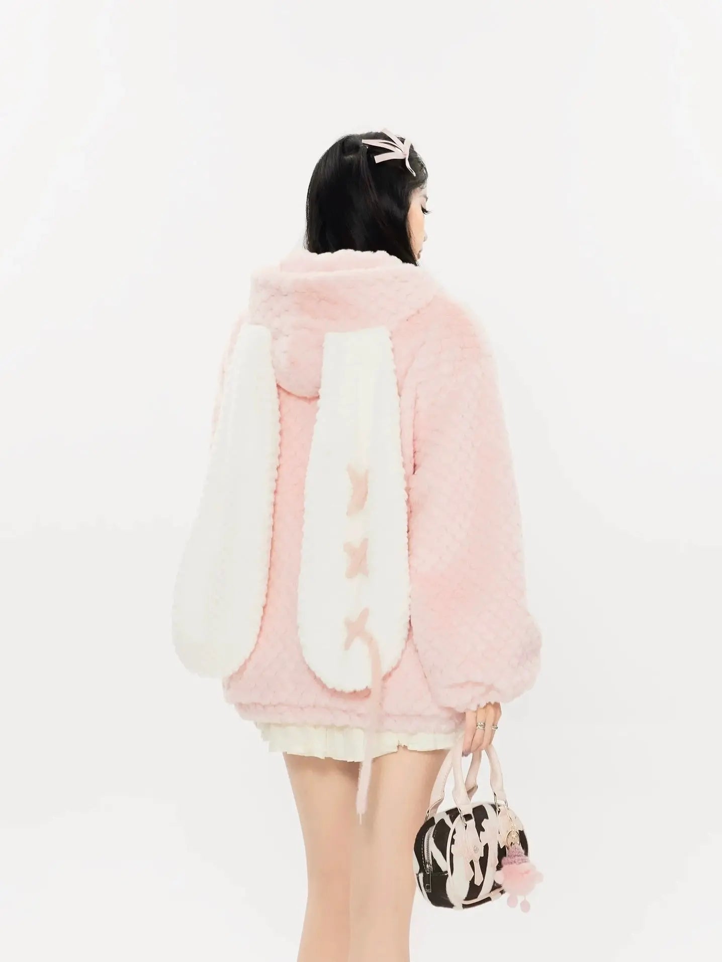 'Pink Crush' Big Rabbit Ears Plush Cotton Coat