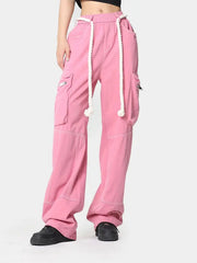 'Pink Wall'  Rope Belt Oversized Cargo Pants