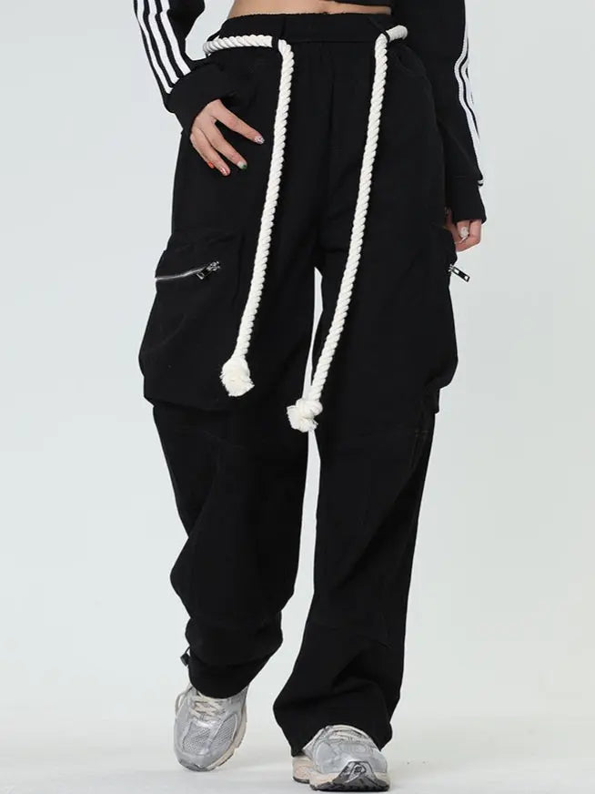 'Pink Wall'  Rope Belt Oversized Cargo Pants