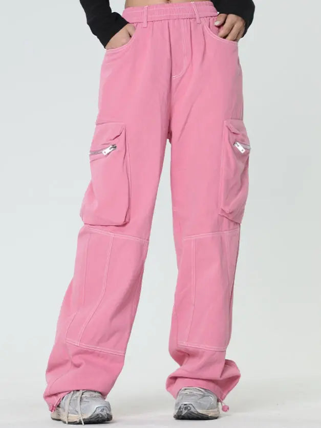 'Pink Wall'  Rope Belt Oversized Cargo Pants